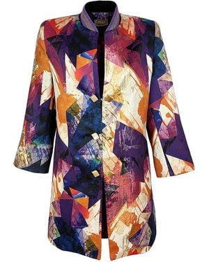 Lalipop Design Abstract Print Jacquard Long Coat Jacket - Blue