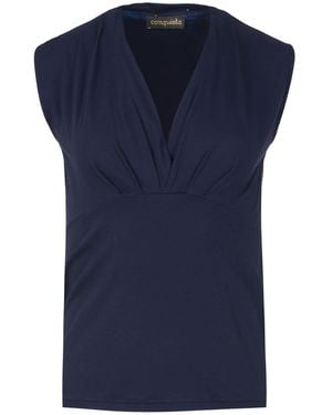 Conquista Faux Wrap Sleeveless Top - Blue