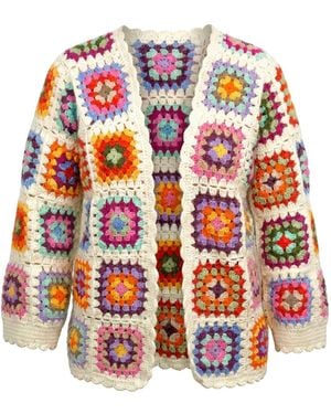 Ana Chic Multicolour Granny Square Handmade Crochet Cardigan - Red