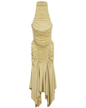 Nocturne Ruched Halter Midi Dress - Metallic
