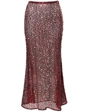 AGGI by HALEWSKI Eliza Burgundy Sparkle Midi Sequin Slip Skirt - Brown