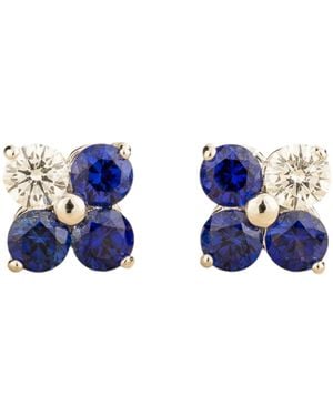 Juvetti Petale Earrings Set With Sapphire & Diamond - Blue