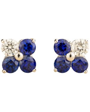 Juvetti Petale Earrings Set With Sapphire & Diamond - Blue