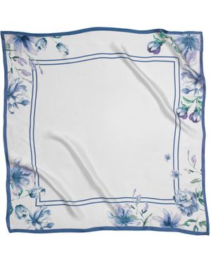 RainSisters Medium Floral Natural Silk Scarf - Blue