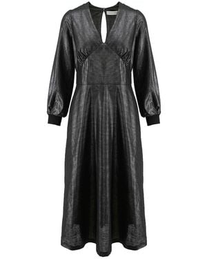 Larisa Dragna Linen Midi Dress With Metallic Sheen - Black