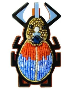 Gissa Bicalho Handmade Acrylic Brooch Embroidered Scarab Topaz - Blue