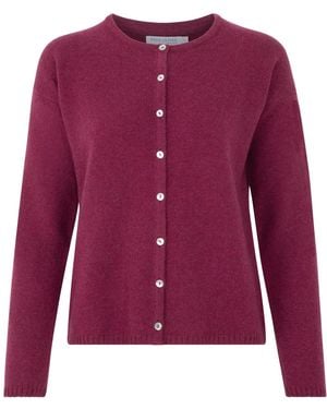 Paul James Knitwear Lambswool Leona Crew Neck Cardigan - Purple