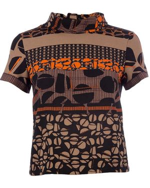 Conquista Short Sleeve Winter Print Top - Brown