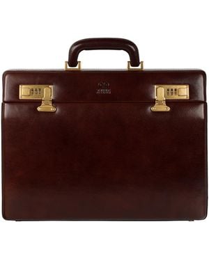 Time Resistance Leather Attaché Case Briefcase - Red