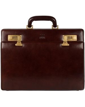 Time Resistance Leather Attaché Case Briefcase - Red