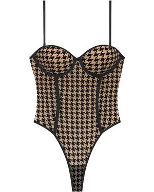 Perilla Lingerie Oxford Bodysuit Push Up - Brown