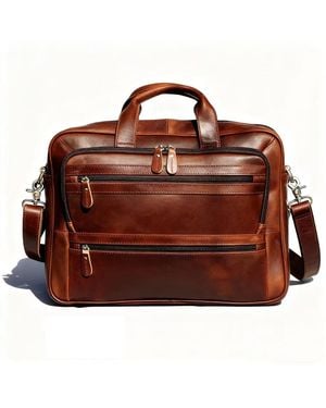 Touri Genuine Leather Briefcase With Multiple Pockets - Brown