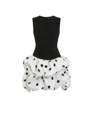 Mac Duggal Sleeveless Polka Dot Mini Dress With Bubble Hem - Black