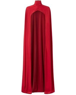 Juan Avellaneda X Seeiou Nyra Long Silk Cape – High Neck & Drape Detail - Red