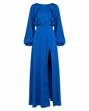 Tantra Spain Sl Long Sleeve Satin Maxi Dress With Leg Slit Royal - Blue