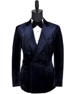DAVID WEJ Maison Velvet Double Breasted Blazer - Blue