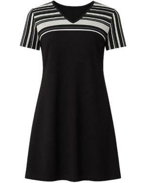 Conquista Stripe Detail A Line Dress - Black