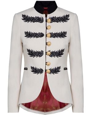The Extreme Collection Embroidered Premium Linen Ecru Blazer Renata Love - White