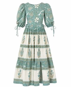 Charkha & Loom Delia Block Print Cotton Maxi Dress - Green