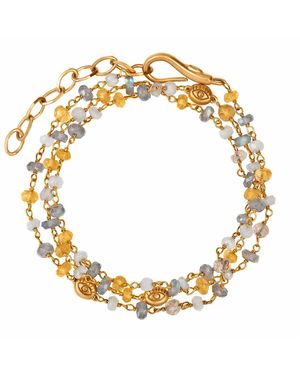 Karma and Luck Citrine Labradorite Moonstone Wrap Bracelet – Abundance & Energy Gemstone Jewellery – Divine Happiness - Metallic