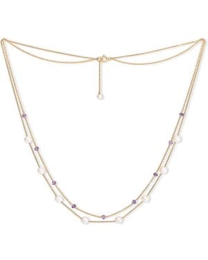 Pearls of the Orient Online Credo Fine Double Chain Necklace With Cultured Freshwater Pearls & Amethyst - Metallic