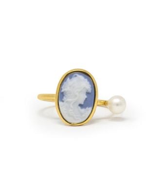 Vintouch Italy Plated Sky Mini Cameo Ring With A Pearl - Blue
