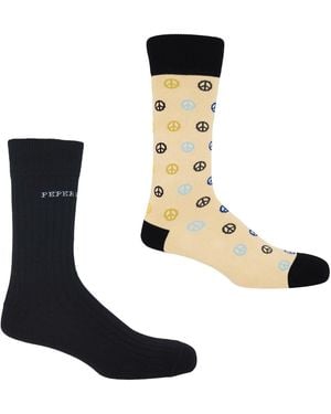 Peper Harow - Made in England Peace & Recycled Ribbed Socks Bundle - White