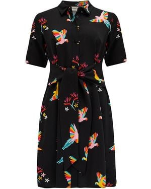 Sugarhill Dessie Shirt Dress, Tropical Parrots - Black