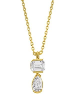 Artisan Emerald Cut & Pear Diamond Pendant Necklace - Metallic