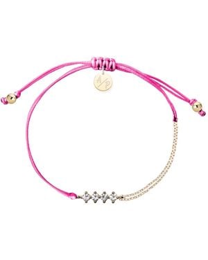 Adriana Pappas Designs Cz Crystal Bar Bracelet On Coloured Cord - Pink