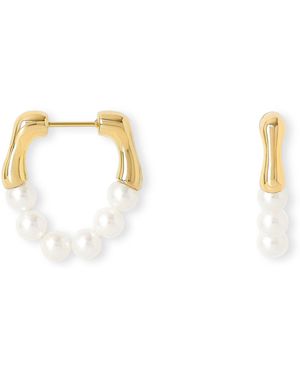Pearls of the Orient Online Credo Plated Sterling Bamboo Hoops With Cultured Freshwater Pearls - White