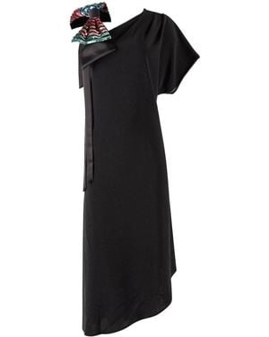 Monessa Joan One Shoulder Dress With Detachable Sequin Bow - Black
