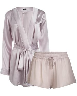 Je Mérite (I Deserve) Silk Short Robe & Silk Chiffon Tap Short Set - Purple