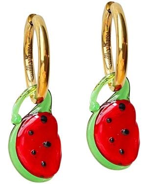 Smilla Brav Murano Glass Watermelon Hoop Earrings - Red