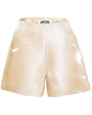 Amy Lynn Neutrals Aurora Tailored Satin Shorts - Natural