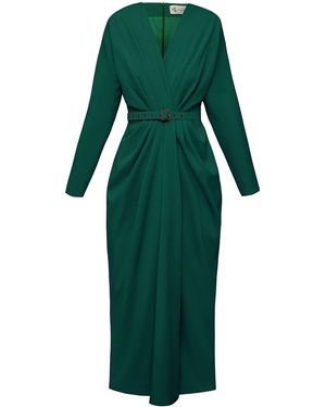 ALINA CERNĂTESCU Amaris Cocktail Draped Midi Dress With Textile Belt - Green