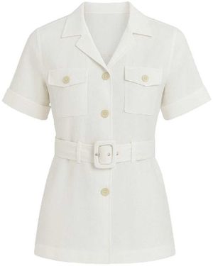 Conquista Short Sleeve Linen Jacket With Belt - White