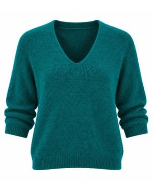 Luella Fashion Valentina Short Sleeve V-Neck Alpaca Knit Jumper - Green