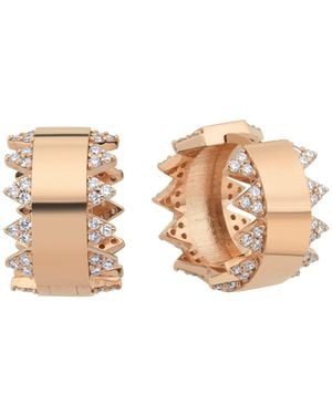 Dime Tribe Stone Detailed Rose Hoop Earrings - Natural