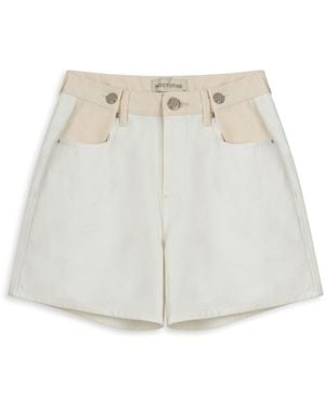 Nocturne Mini Denim Shorts With Metal Button Accessories - White
