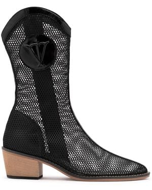 Ilvi Reijo Patent Leather-Mesh Heeled Boot - Black