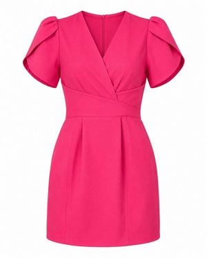 Girl In Mind Bridget Twist Font Split Arm Mini Dress Fuschia - Pink