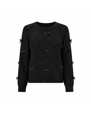 Yumi' Sparkle Bow Sweater - Black