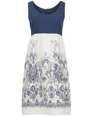 Conquista Elegant Sleeveless A-Line Dress With Embroidered Skirt - Blue