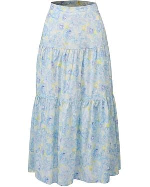 Smart and Joy Flower Print Tiered Panel Midi Skirt - Blue