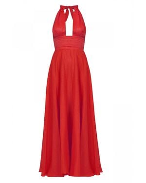 Avenue 8 Linen Draped Maxi Dress - Red