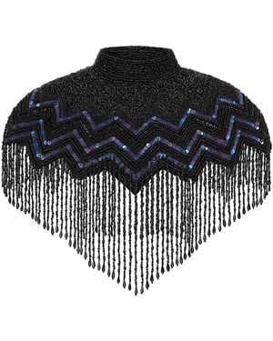Richa Sharma Hand-Beaded Sequin And Pearl Fringe Cape Shawl - Black