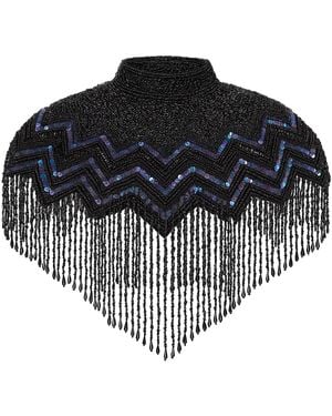 Richa Sharma Hand-Beaded Sequin And Pearl Fringe Cape Shawl - Black