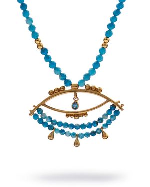 Ebru Jewelry Beaded Chain Evil Eye Topaz Necklace - Blue
