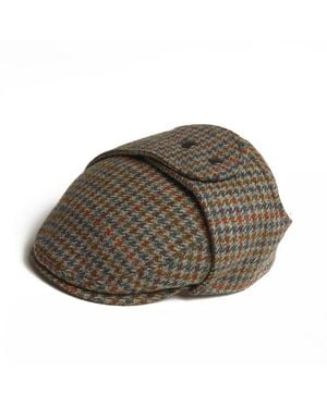 Dasmarca Hats Logan Forest Tweed Wool Checks Italian Cap With Earflaps Trapper - Blue